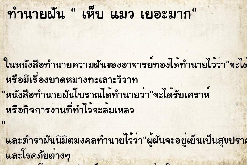 ทำนายฝัน  เห็บ แมว เยอะมาก